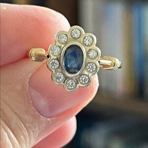 Gold and Blue Sapphire and diamond Floral Ring 2022